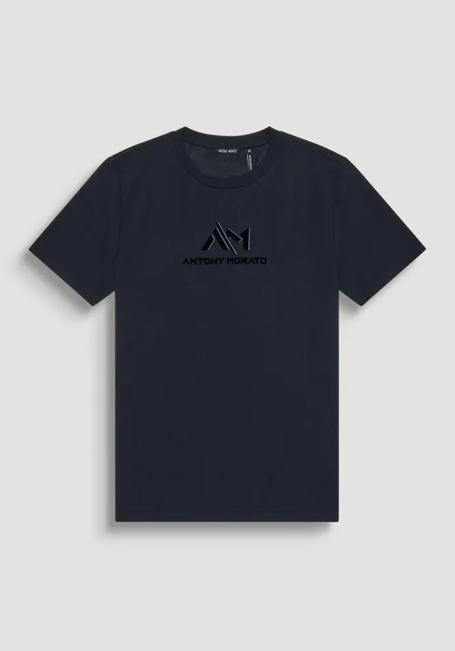 TShirts And Polo Men Antony Morato Regular Fit TShirt In Blue Cotton Jersey With Logo Blue Ink