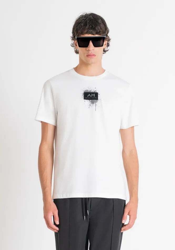 TShirts And Polo Men Antony Morato Regular Fit TShirt In White Cotton Jersey With Street Print Cream TShirts And Polo Men Antony Morato Regular Fit TShirt In White Cotton Jersey With Street Print Cream
