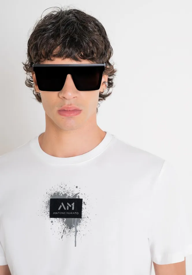 TShirts And Polo Men Antony Morato Regular Fit TShirt In White Cotton Jersey With Street Print Cream