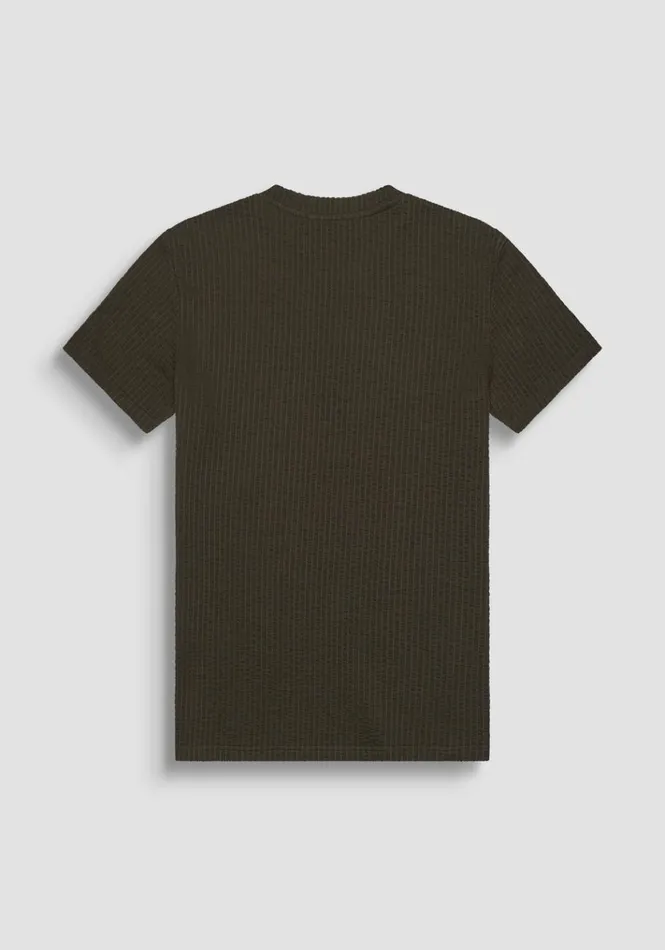 TShirts And Polo Men Antony Morato Regular Fit Textured Cotton TShirt With Embossed Logo Dark Olive Green