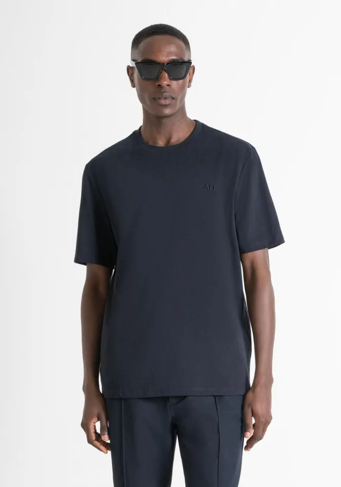 TShirts And Polo Men Antony Morato Relaxed Fit TShirt In Structured Jersey Cotton Blue Ink