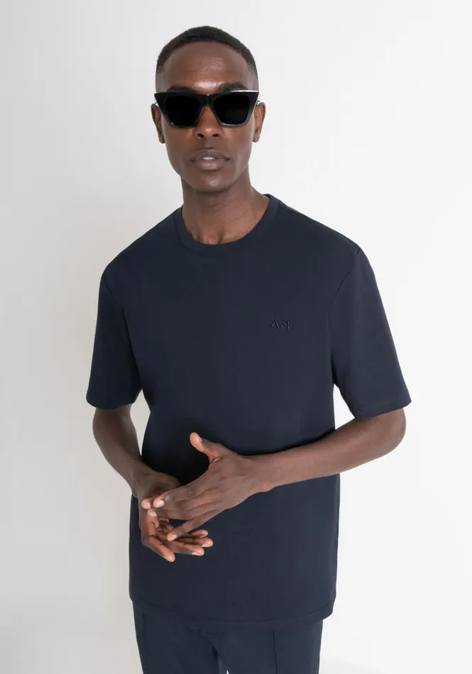 TShirts And Polo Men Antony Morato Relaxed Fit TShirt In Structured Jersey Cotton Blue Ink