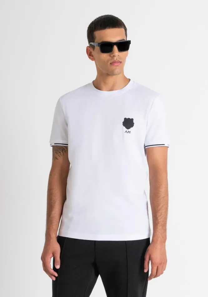 TShirts And Polo Men Antony Morato Slim Fit Polo TShirt In Cotton Pique With Rubberised Tiger Logo White TShirts And Polo Men Antony Morato Slim Fit Polo TShirt In Cotton Pique With Rubberised Tiger Logo White