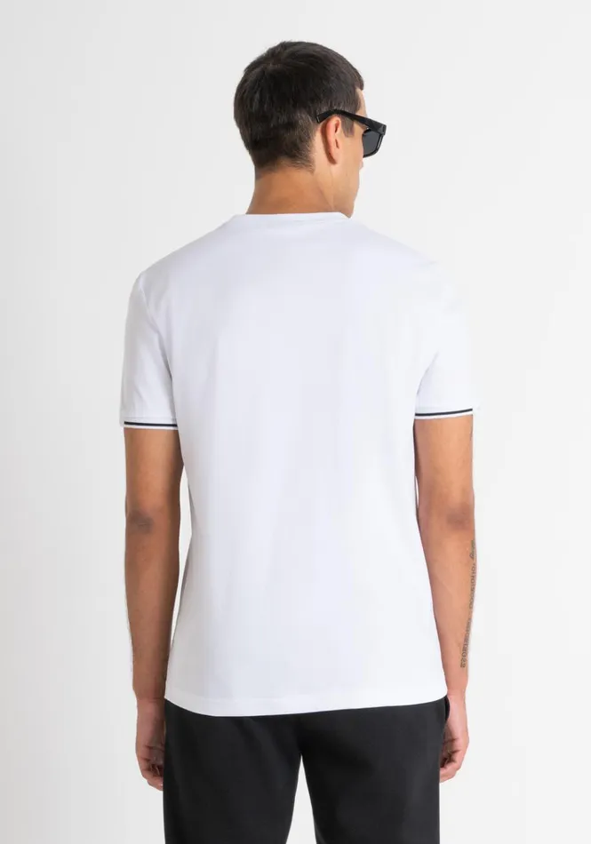 TShirts And Polo Men Antony Morato Slim Fit Polo TShirt In Cotton Pique With Rubberised Tiger Logo White