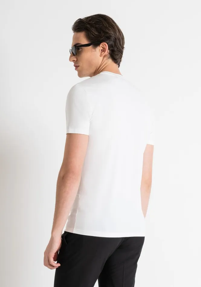 TShirts And Polo Men Antony Morato Super Slim Fit TShirt In Stretch Cotton With Logo Print White