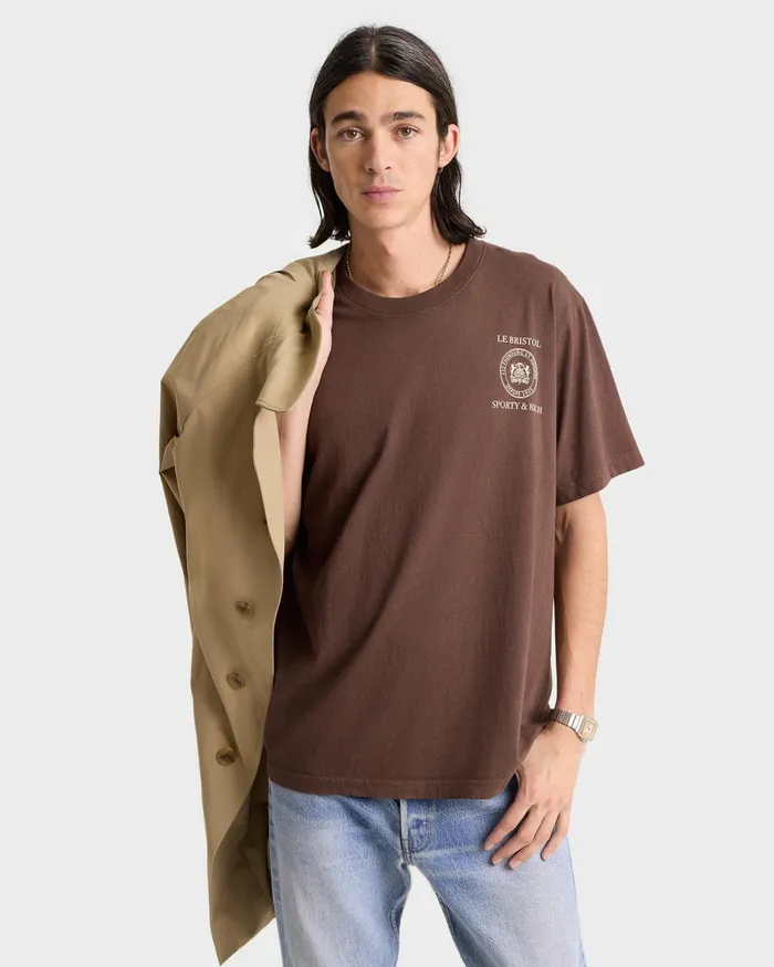 TShirts Men Sporty and Rich Crest Seal 100th T Shirt 8211 ChocolateCream