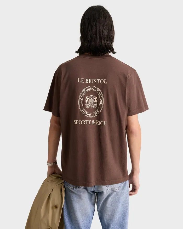 TShirts Men Sporty and Rich Crest Seal 100th T Shirt 8211 ChocolateCream