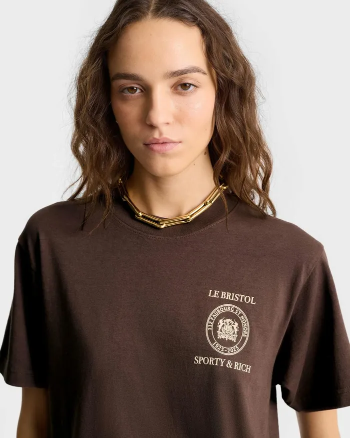 TShirts Men Sporty and Rich Crest Seal 100th T Shirt 8211 ChocolateCream