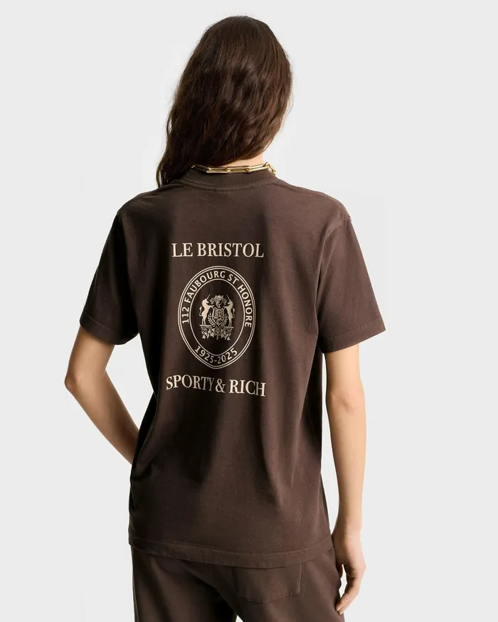 TShirts Men Sporty and Rich Crest Seal 100th T Shirt 8211 ChocolateCream