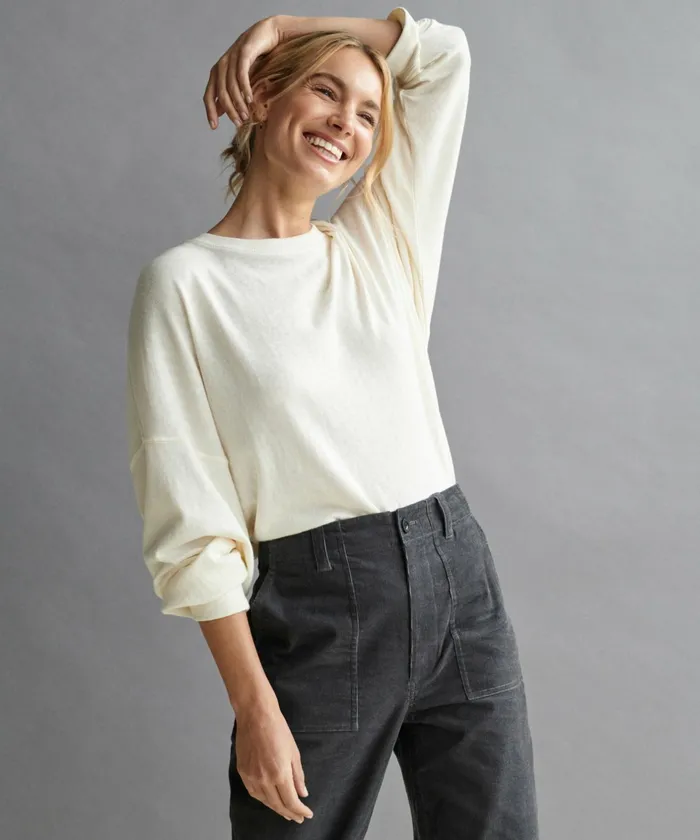 Tees and Tanks Women Jenni Kayne Boyfriend LongSleeve Tee Ivory