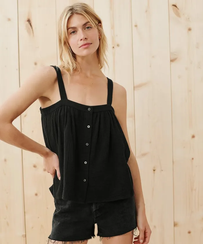 Tees and Tanks Women Jenni Kayne Cypress Button Tank Black