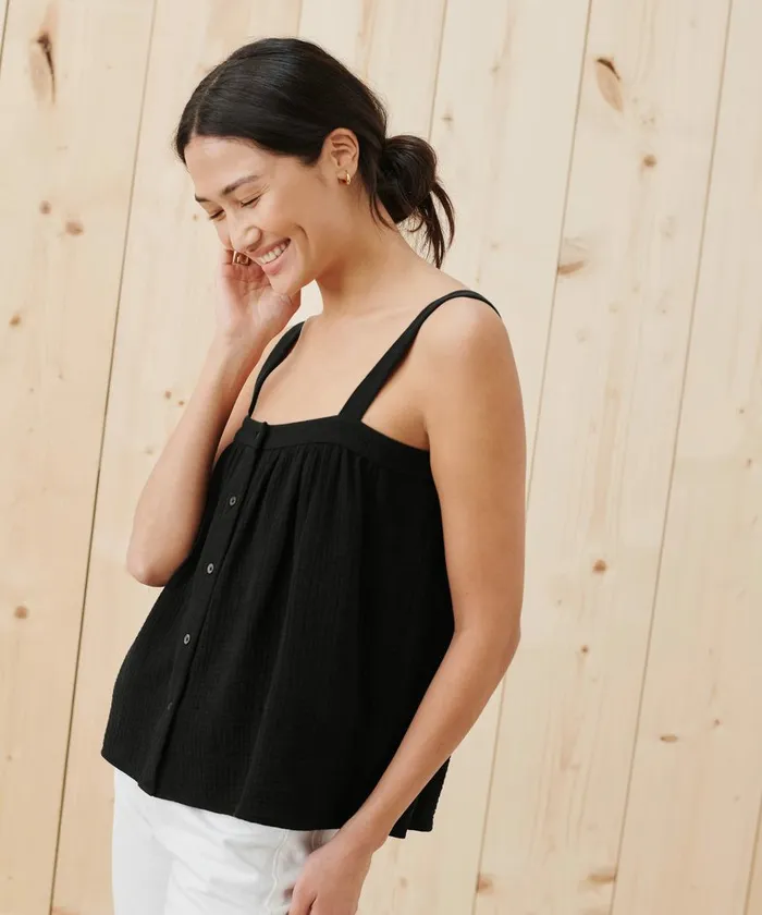 Tees and Tanks Women Jenni Kayne Cypress Button Tank Black