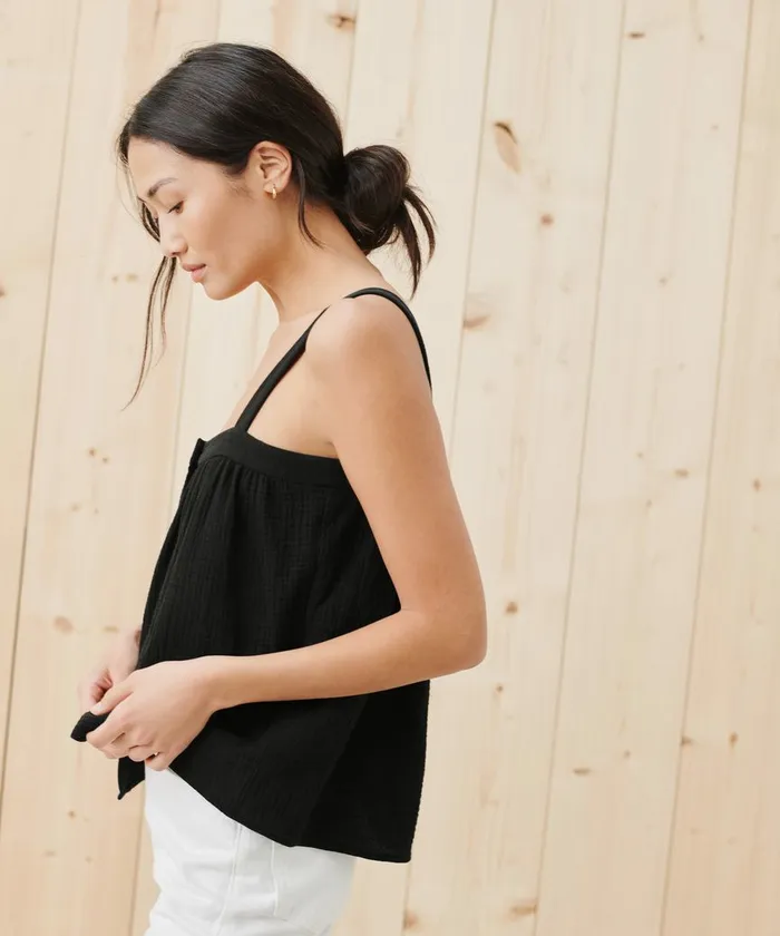 Tees and Tanks Women Jenni Kayne Cypress Button Tank Black