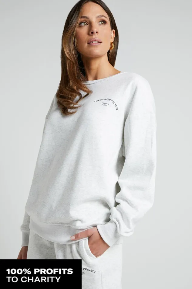 The Hunger Project X Showpo 8211 THP Crew Neck Sweatshirt In White Marle Women Showpo Activewear