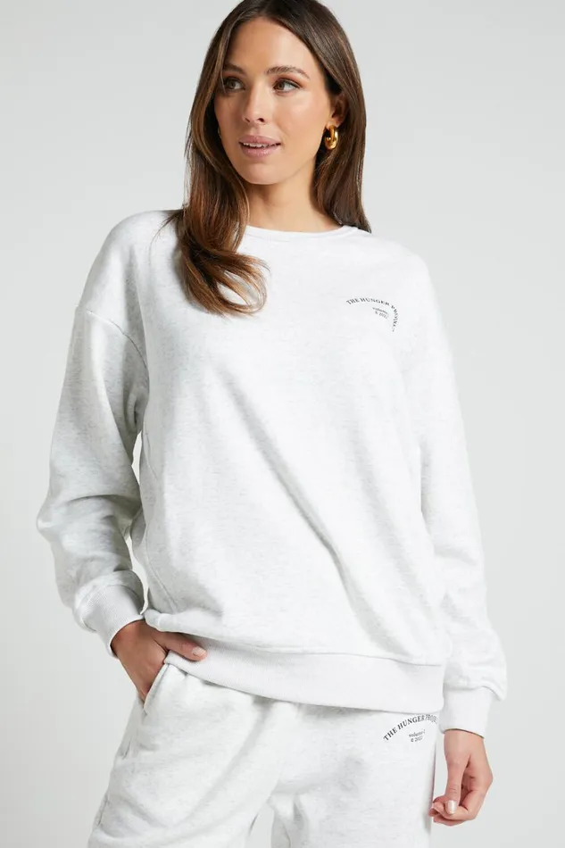 The Hunger Project X Showpo 8211 THP Crew Neck Sweatshirt In White Marle Women Showpo Activewear