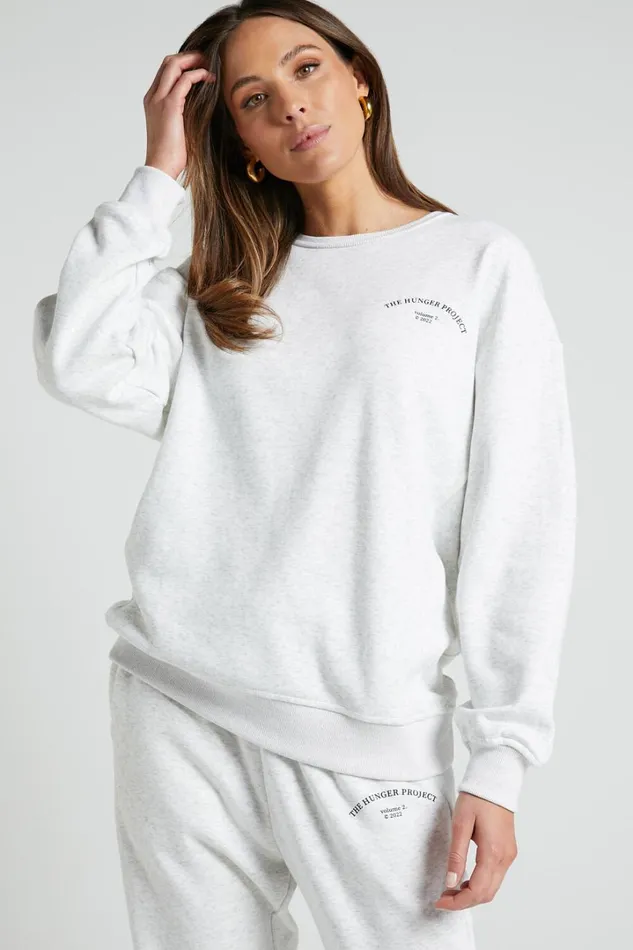 The Hunger Project X Showpo 8211 THP Crew Neck Sweatshirt In White Marle Women Showpo Activewear