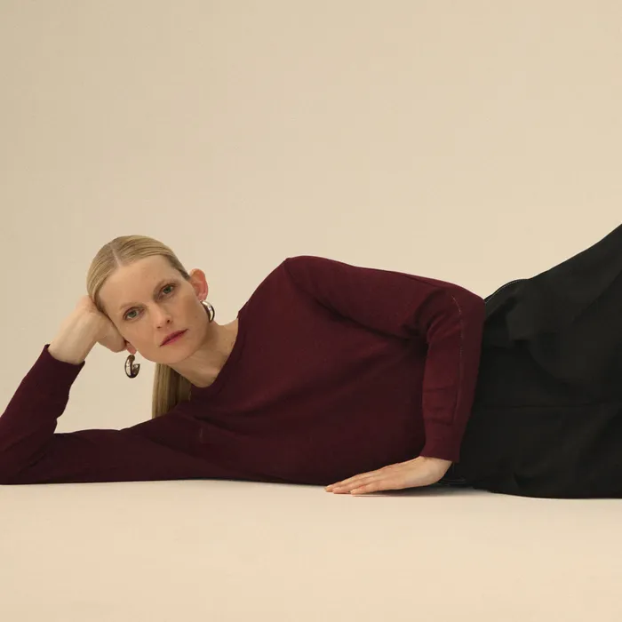 The Larissa Pointelle Sweater 8211 Cotton Silk Knit Syrah Sweaters M M LaFleur Women