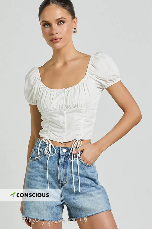 Tisdale Shorts 8211 High Waist Frayed Hem Recycled Denim Mom Shorts In Mid Blue Wash Women Showpo Conscious