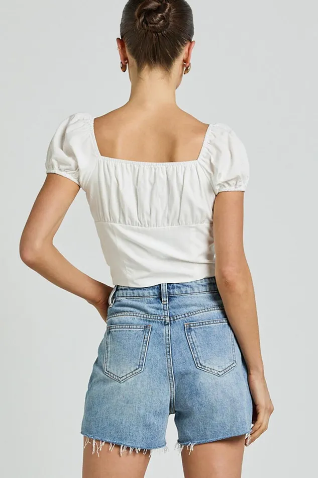 Tisdale Shorts 8211 High Waist Frayed Hem Recycled Denim Mom Shorts In Mid Blue Wash Women Showpo Conscious