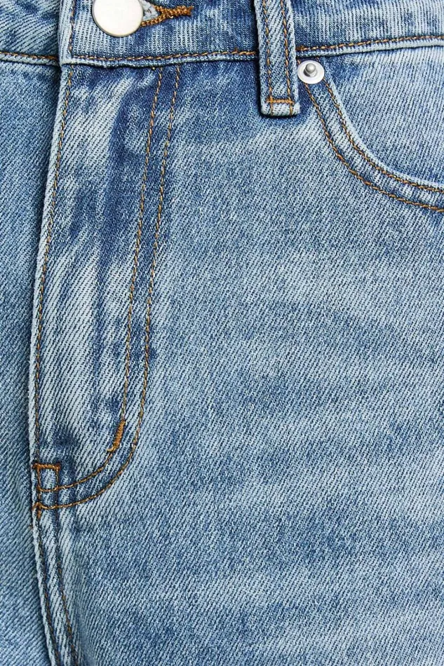 Tisdale Shorts 8211 High Waist Frayed Hem Recycled Denim Mom Shorts In Mid Blue Wash Women Showpo Conscious