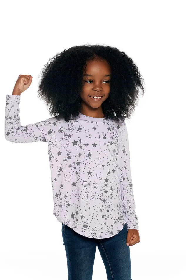 Tops Chaser Brand Girls rPET Vintage Jersey Bow Shoulder Long Sleeve Shirttail Tee