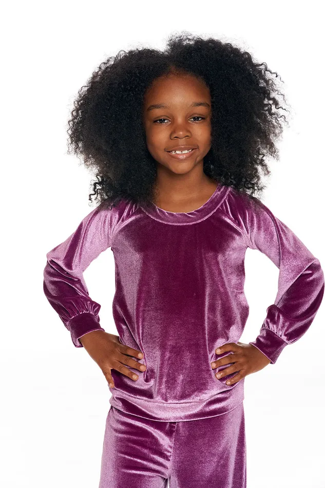 Tops Chaser Brand Girls Stretch Velvet Blouson Sleeve Raglan Pullover