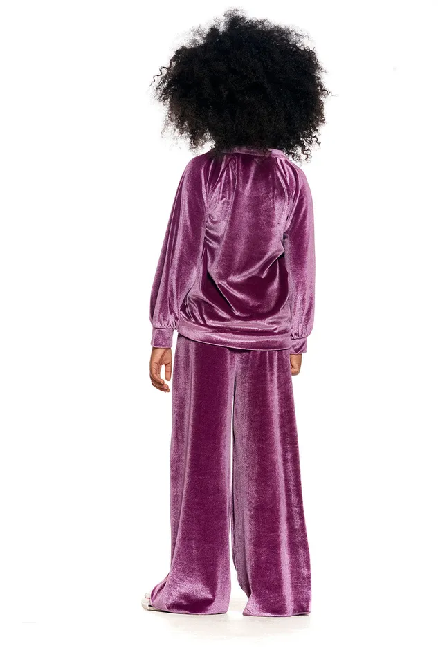 Tops Chaser Brand Girls Stretch Velvet Blouson Sleeve Raglan Pullover
