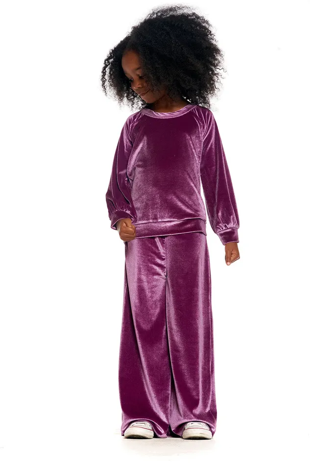 Tops Chaser Brand Girls Stretch Velvet Blouson Sleeve Raglan Pullover