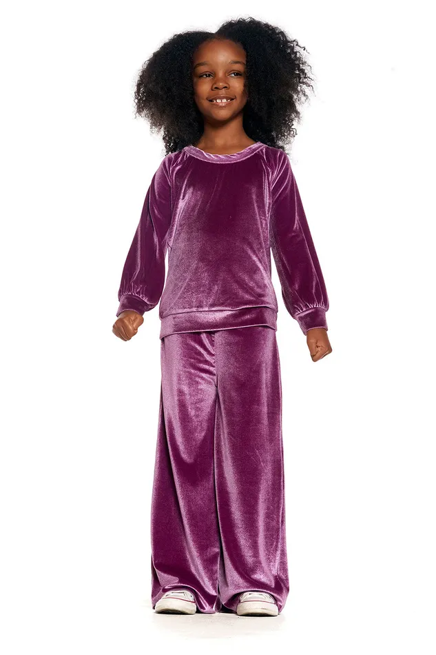 Tops Chaser Brand Girls Stretch Velvet Blouson Sleeve Raglan Pullover