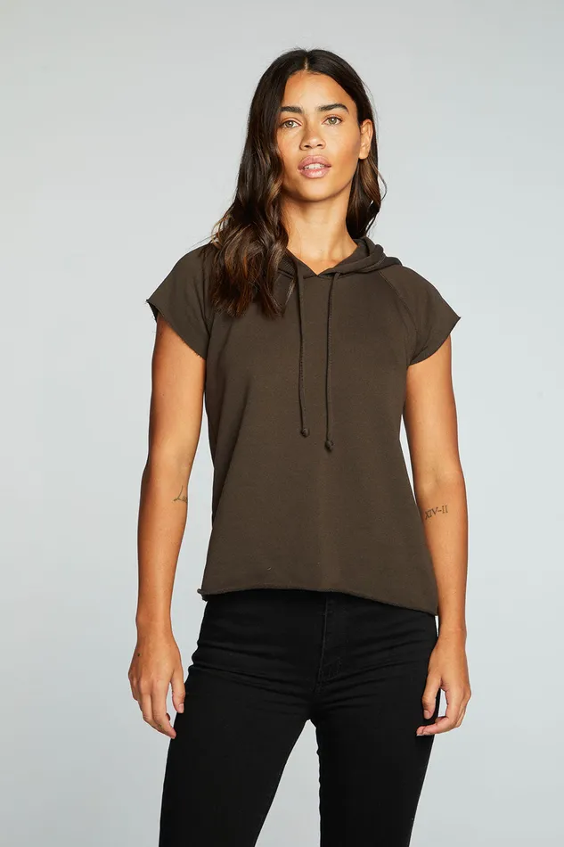 Tops Chaser Brand Womens Vintage Fleece Short Sleeve Hooded Pullover