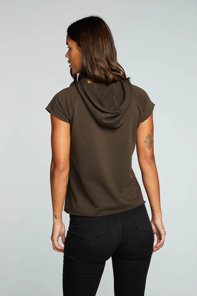 Tops Chaser Brand Womens Vintage Fleece Short Sleeve Hooded Pullover