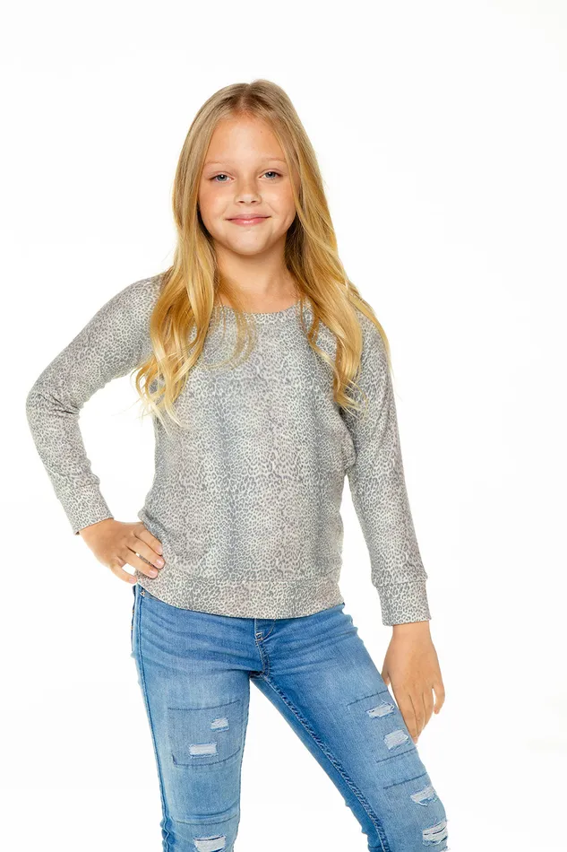 Tops Girls Chaser Brand Love Knit Long Sleeve Scoop Back Pullover