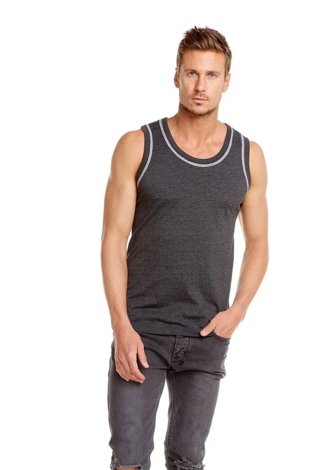 Tops Mens BLOCKED JERSEY MUSCLE TANK W CONTRAST BINDING Chaser Brand