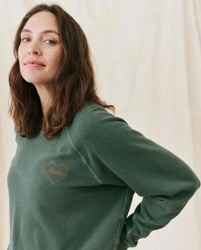 Tops Women039s The Great The Mom Embroidered College Sweatshirt Palm Leaf With Spice
