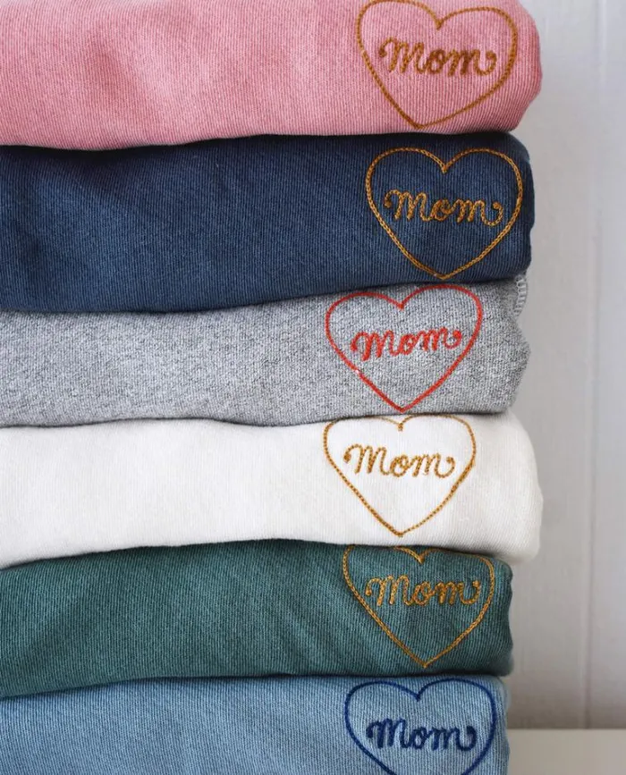 Tops Women039s The Great The Mom Embroidered College Sweatshirt Palm Leaf With Spice