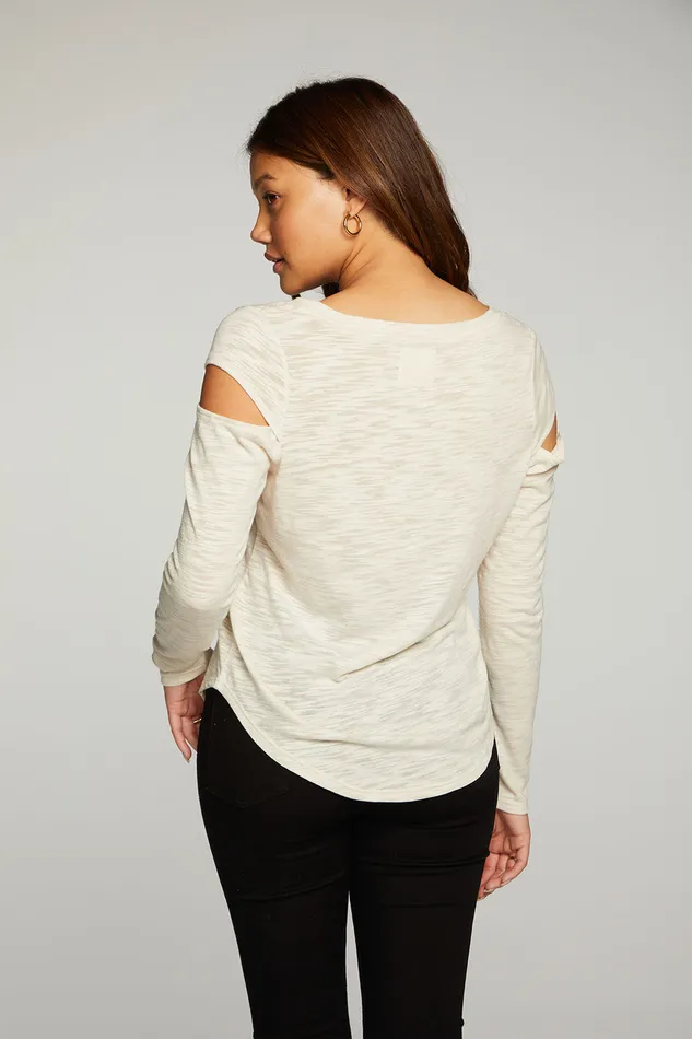 Tops Womens Chaser Brand Slub Jersey Vented Long Sleeve Deep V Shirttail Tee