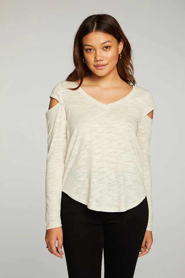 Tops Womens Chaser Brand Slub Jersey Vented Long Sleeve Deep V Shirttail Tee
