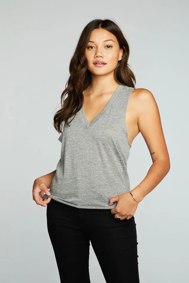 Tops Womens Chaser Brand Triblend Jersey V Neck Deep Armhole Muscle Tank