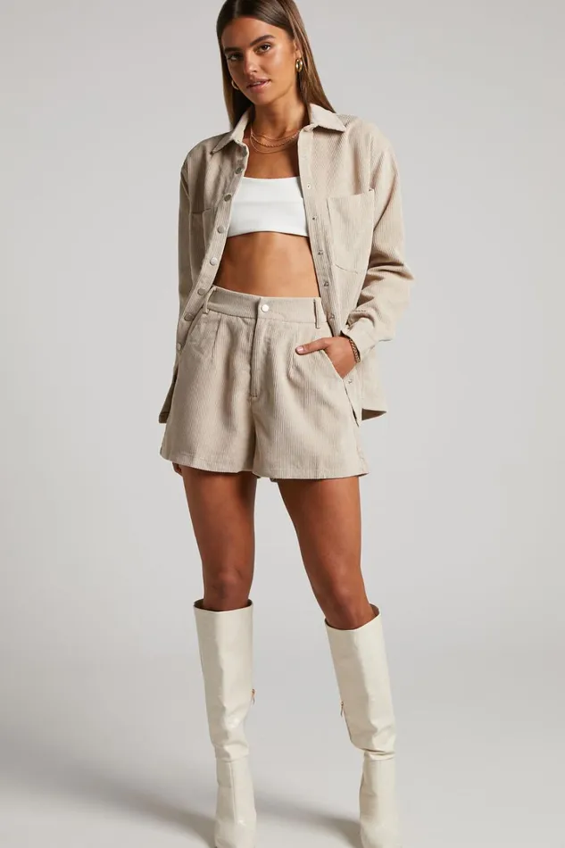 Tovil Shorts 8211 High Waisted Corduroy Shorts In Sand Women Showpo Shorts