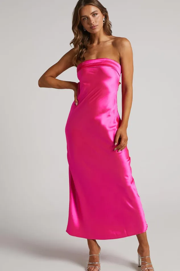 Tracey Maxi Dress 8211 Strapless Back Drape Satin Dress In Pink Women Showpo Dresses