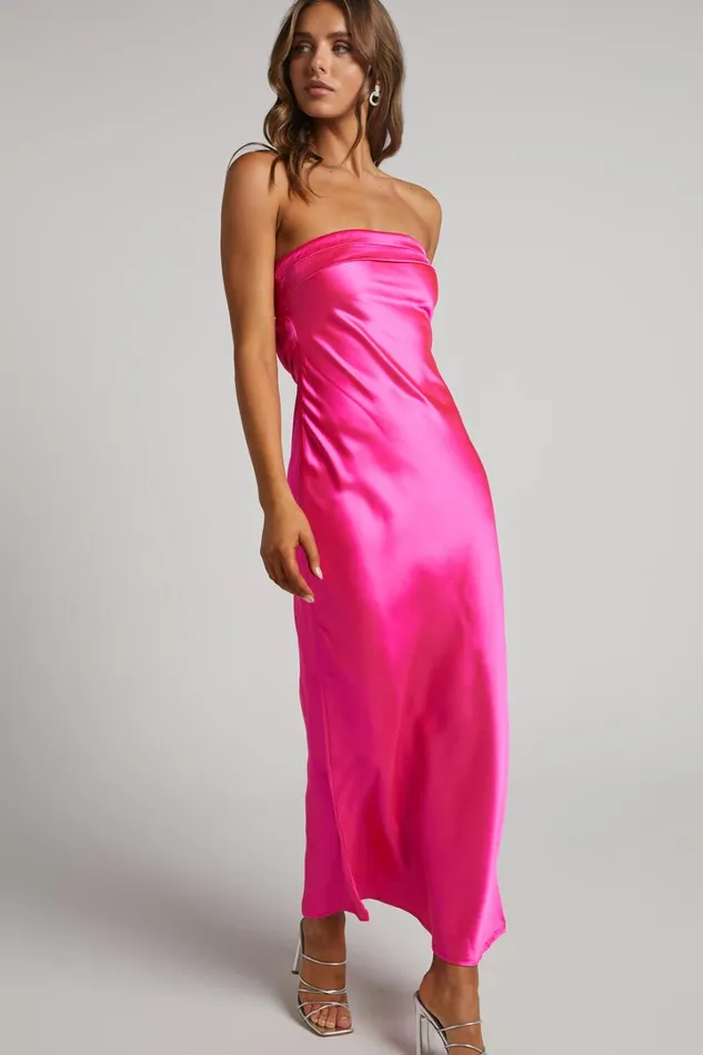 Tracey Maxi Dress 8211 Strapless Back Drape Satin Dress In Pink Women Showpo Dresses