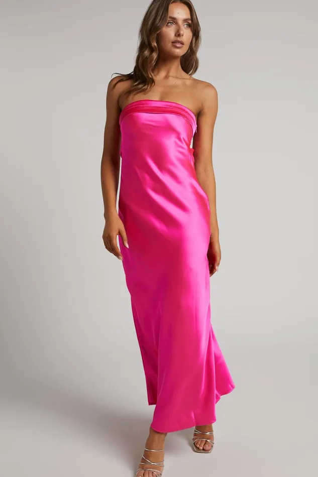 Tracey Maxi Dress 8211 Strapless Back Drape Satin Dress In Pink Women Showpo Dresses