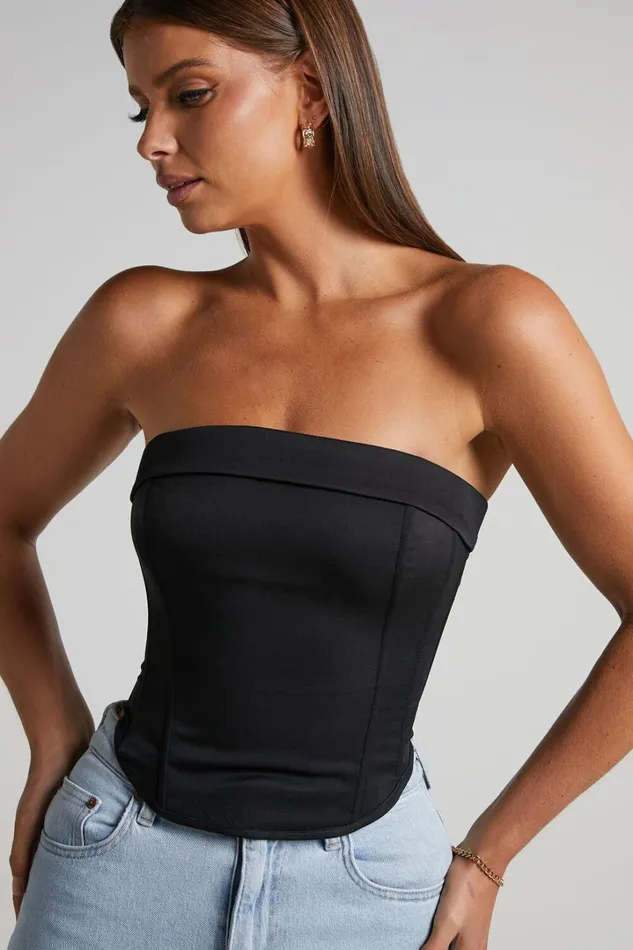 Vaira Top 8211 Strapless Corset Top In Black Women Showpo Tops