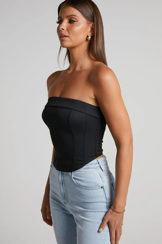 Vaira Top 8211 Strapless Corset Top In Black Women Showpo Tops
