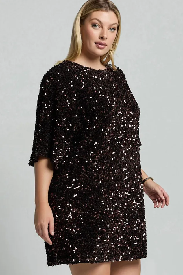 Valetta Mini Dress 8211 Sequin Low Back Shift Dress In Chocolate Women Showpo Curve Clothes