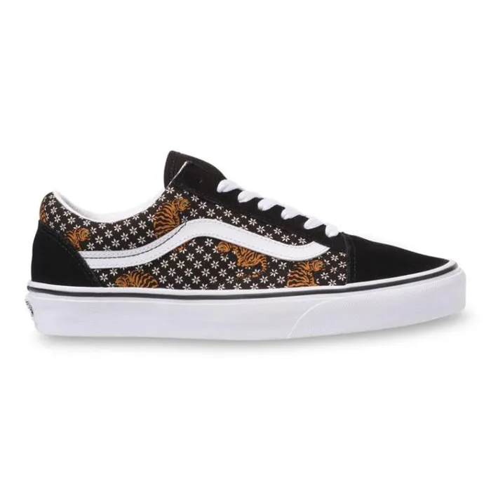 Vans Tiger Floral Old Skool BlackTrue White MensWomens Classics Shoes Vans Tiger Floral Old Skool BlackTrue White MensWomens Classics Shoes