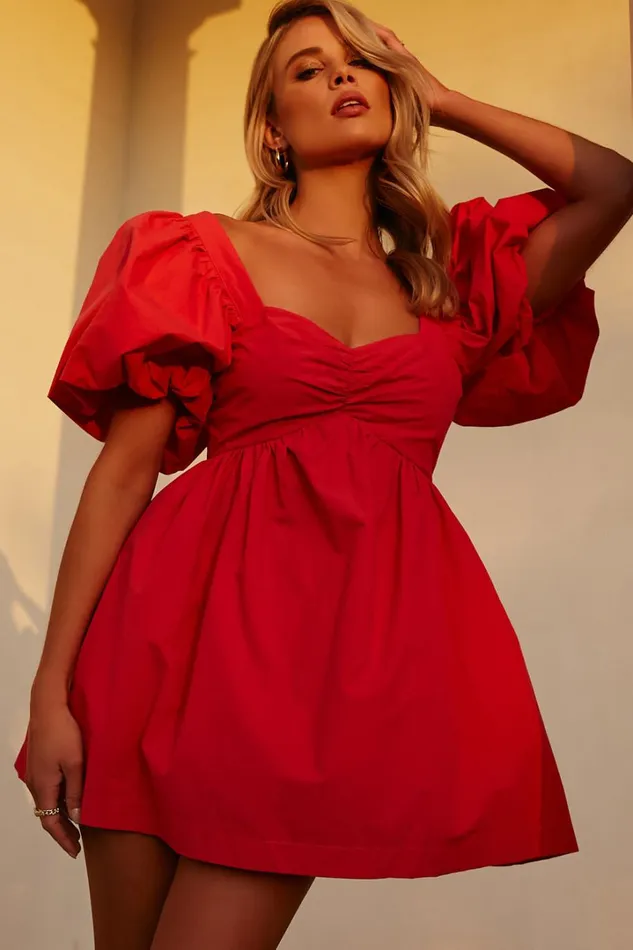 Vashti Mini Dress 8211 Puff Sleeve Sweetheart Dress In Red Women Showpo Curve Clothes