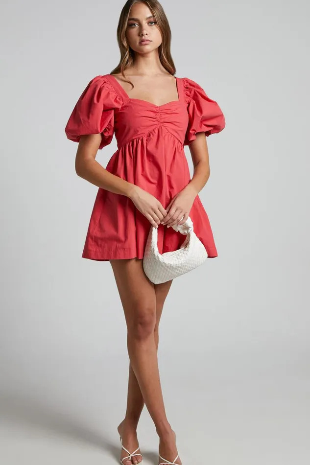 Vashti Mini Dress 8211 Puff Sleeve Sweetheart Dress In Red Women Showpo Curve Clothes