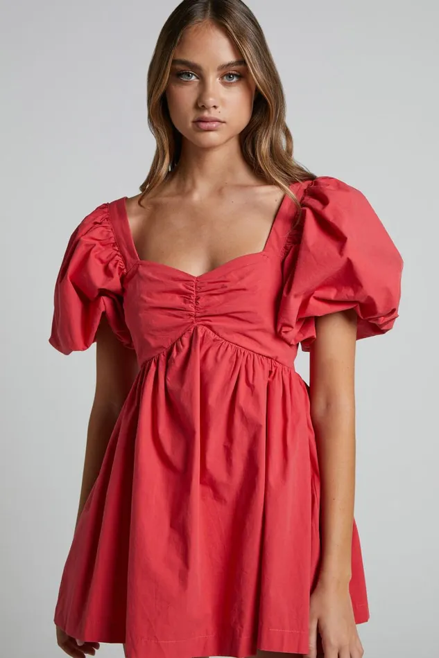Vashti Mini Dress 8211 Puff Sleeve Sweetheart Dress In Red Women Showpo Curve Clothes