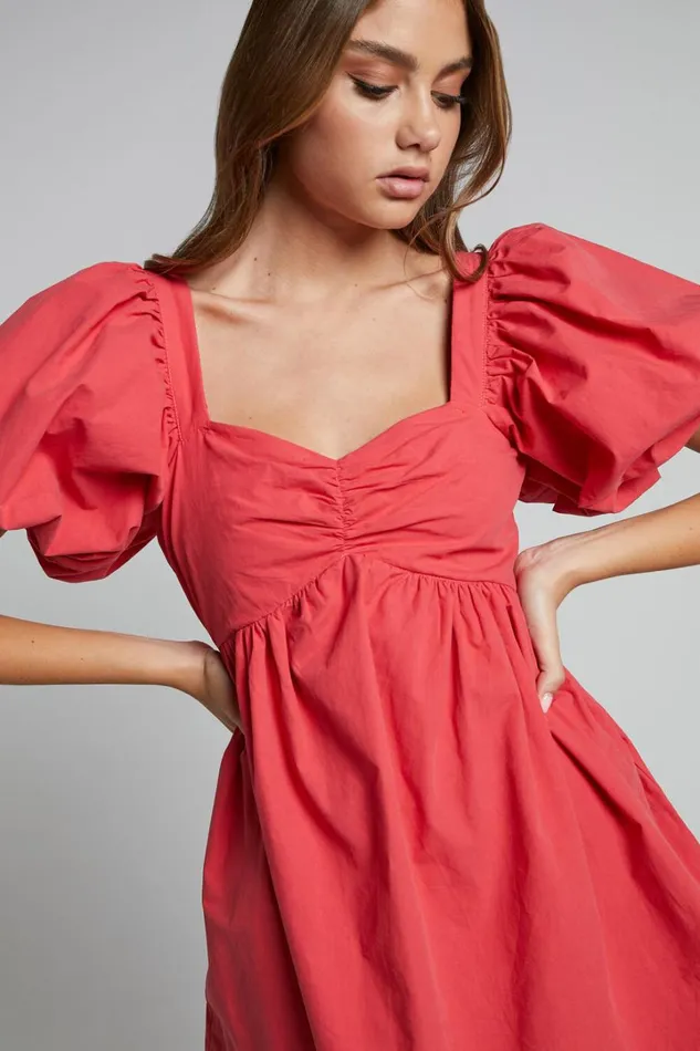 Vashti Mini Dress 8211 Puff Sleeve Sweetheart Dress In Red Women Showpo Curve Clothes